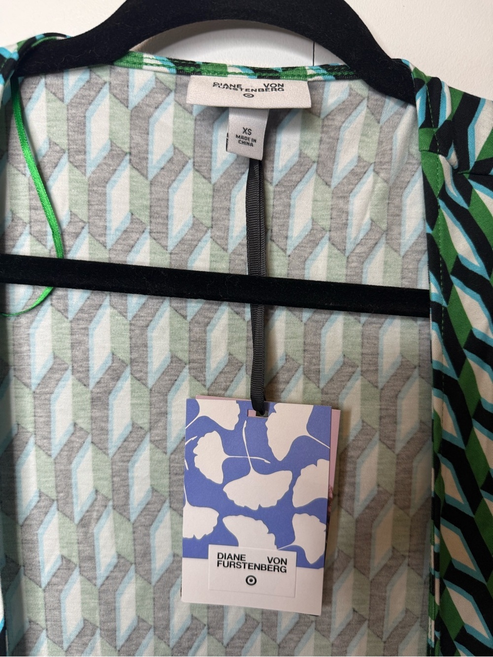 DVF Diane Von Furstenberg x Target L/S Midi Arrow Geo Green Wrap Dress XSMALL - Picture 4 of 8